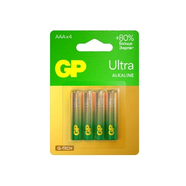 Алкалиновые батарейки GP Ultra Alkaline G-Tech 24А AАA - 4 шт. на блистере