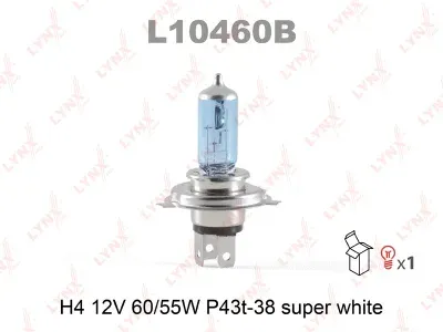 Лампа накаливания Lynxauto галогенная (H4 12V 60/55W P43t-38 SUPER WHITE)