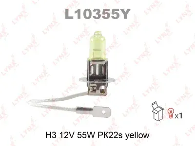 Лампа накаливания Lynxauto галогенная (H3 12V 55W PK22s YELLOW)