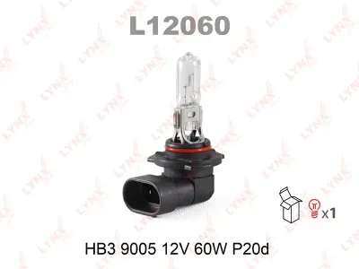 Лампа накаливания Lynxauto галогенная (HB3 (9005) 12V 60W P20d)