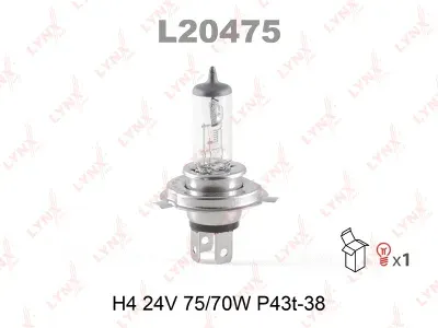 Лампа накаливания Lynxauto галогенная (H4 24V 75/70W P43t-38)