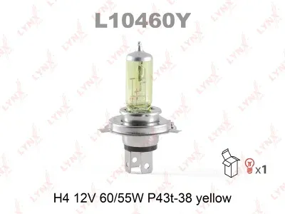 Лампа накаливания Lynxauto галогенная (H4 12V 60/55W P43t-38 YELLOW)