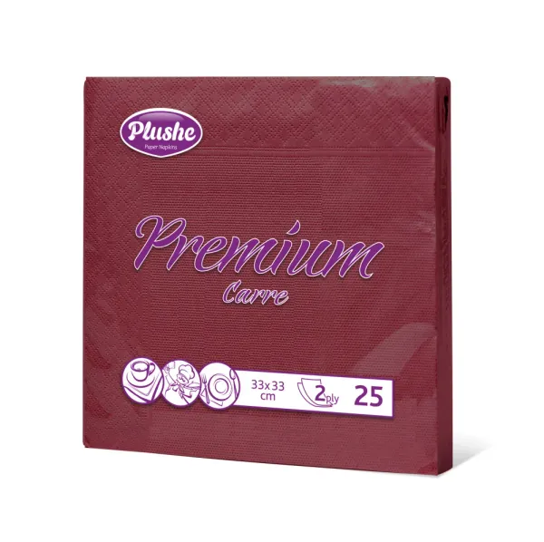 Салфетки бумажные СБ33 Plushe premium carre intensive, 2 слоя, 25 листов, Бордо, рамка, 30/уп.