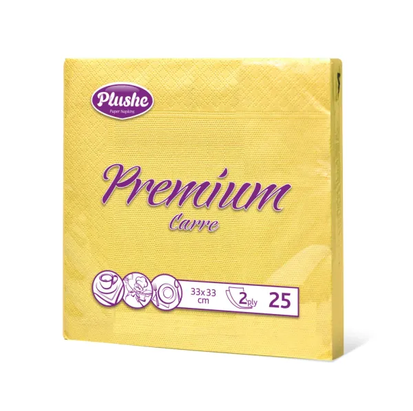 Салфетки бумажные СБ33 Plushe premium carre intensive, 2 слоя, 25 листов, Желтый, рамка, 30/уп.