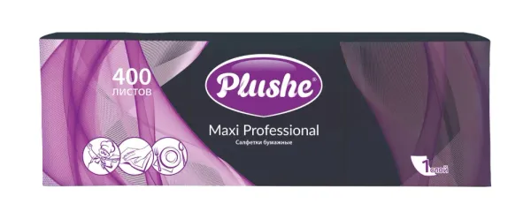Салфетки бумажные СБ24 Plushe Maxi Professional,1 сл, 400 листов, чёрный интенсив, микротиснение, 6/
