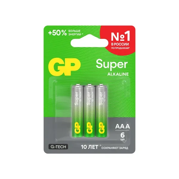 Алкалиновые батарейки GP Super Alkaline G-Tech 24А ААA - 6 шт. на блистере
