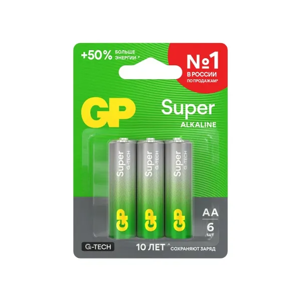 Алкалиновые батарейки GP Super Alkaline G-Tech 15А АA - 6 шт. на блистере
