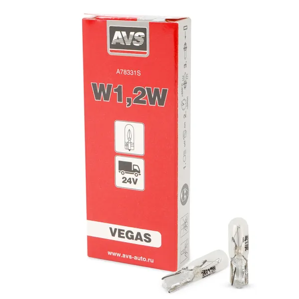 Лампа AVS Vegas 24V. W1,2W (W2.1x4,6d) BOX (10 шт.)