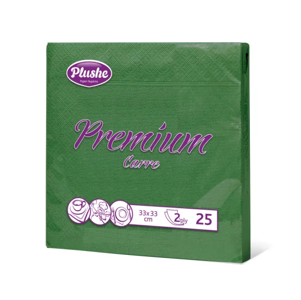 Салфетки бумажные СБ33 Plushe premium carre intensive, 2 слоя, 25 листов, Зеленый, рамка, 30/уп.