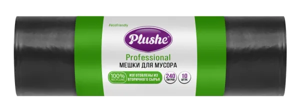 Мешки для мусора особо прочные ПВД 50 мкм, 240 литров (100х125), 10 шт, чёрн, 10/уп, Plushe Prof