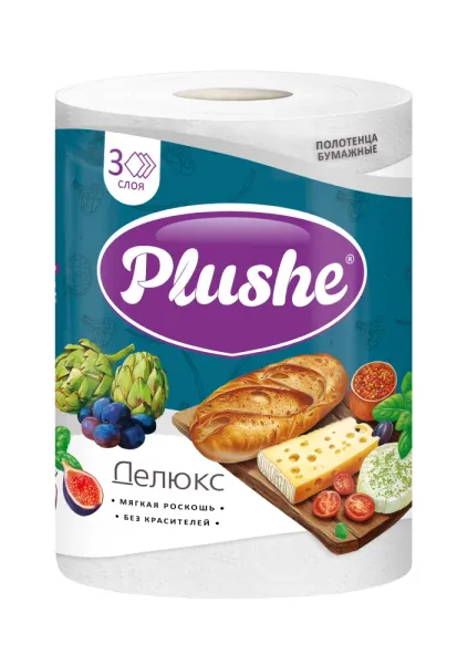 Бумажные полотенца Plushe Delicate, 3 слоя, 1 рул, 25 метров, белый, 1/2 листа, 18/уп.
