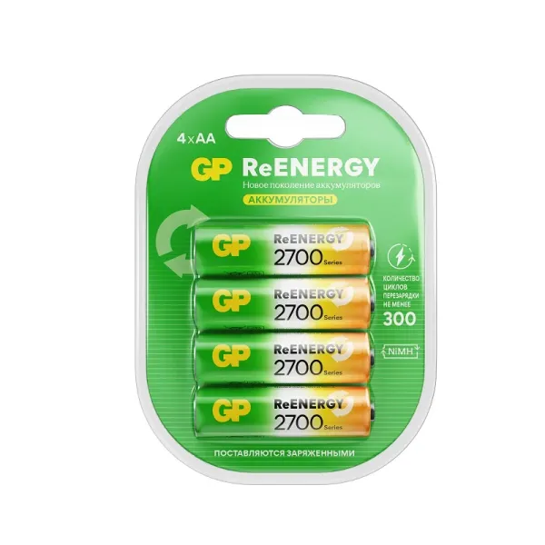 Перезаряжаемые аккумуляторы GP ReEnergy 270AAHC AA, емкость 2650 мАч - 4 шт. в клемшеле