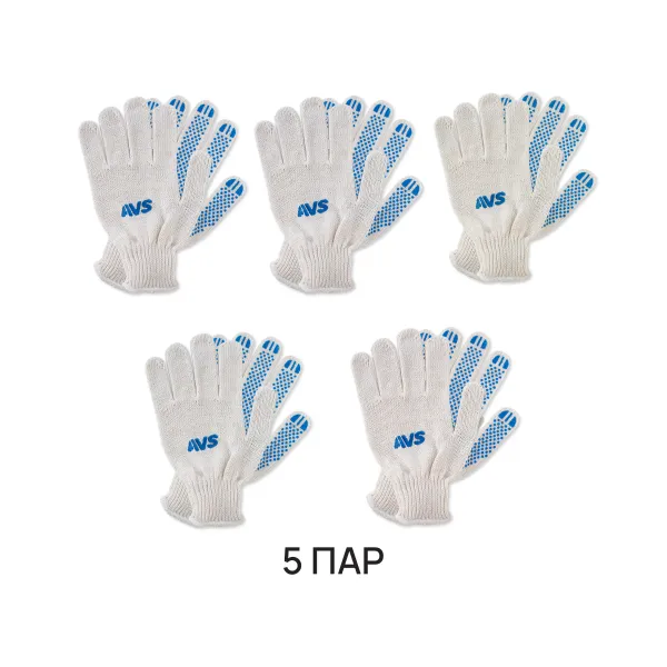 Перчатки ХБ с ПВХ (белые) 7,5 класс 5 пар AVS RP-02