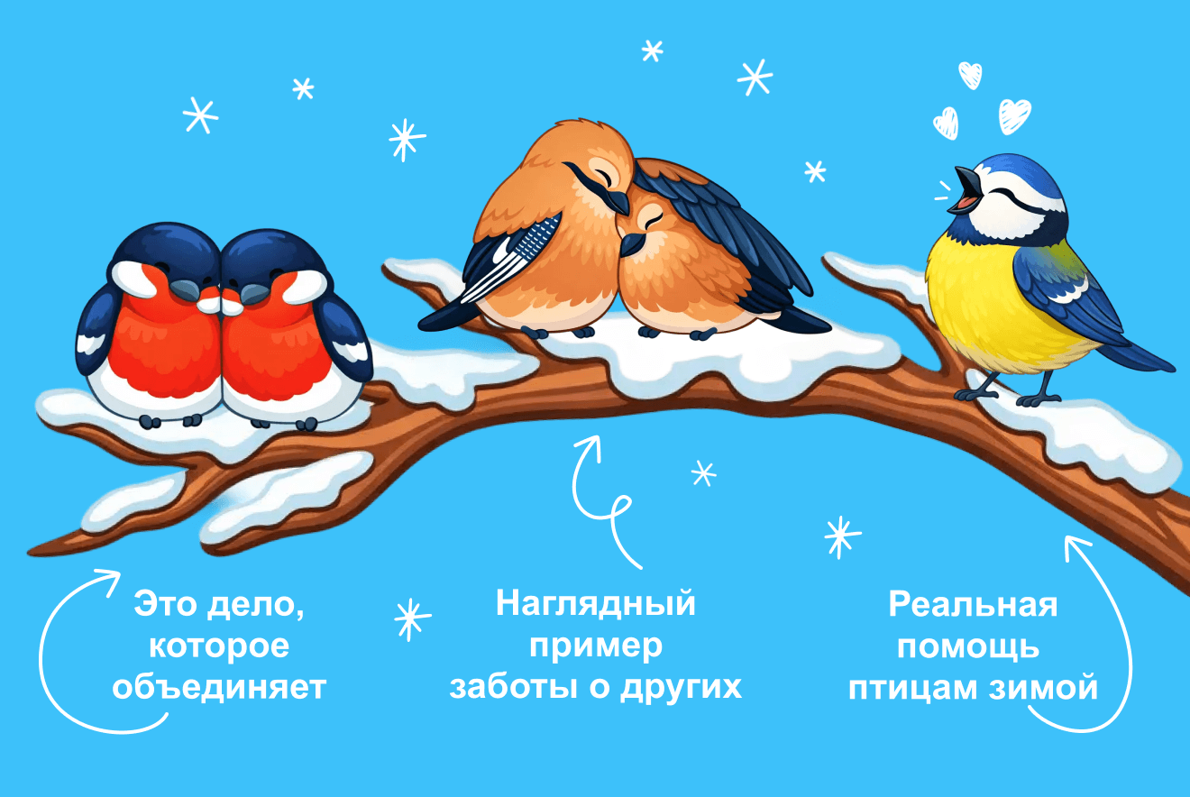 Это дело, которое объединяет Наглядный пример заботы о других Реальная помощь птицам зимой