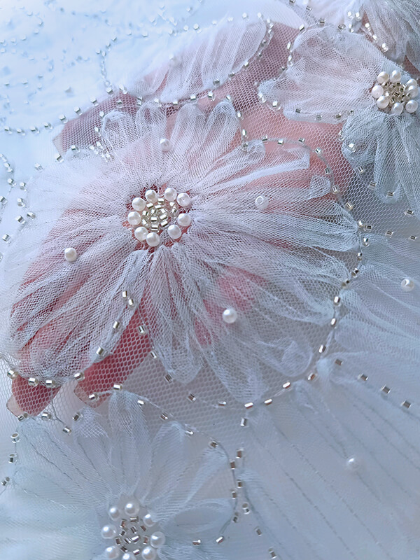 Сетка с бисером и цветами "Бледно- голубой"