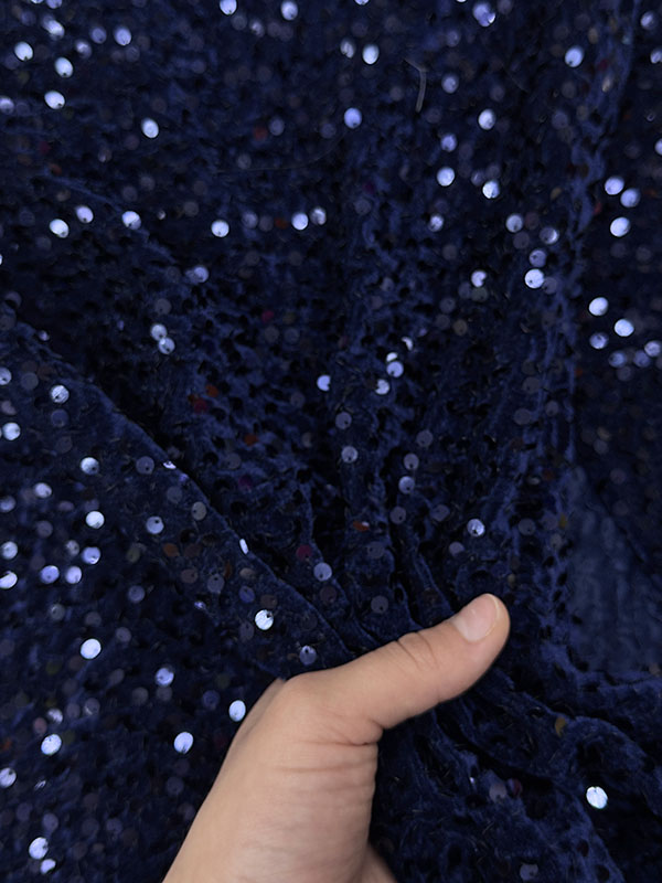 Бархат гладкий "Сапфировый синий" с пайетками