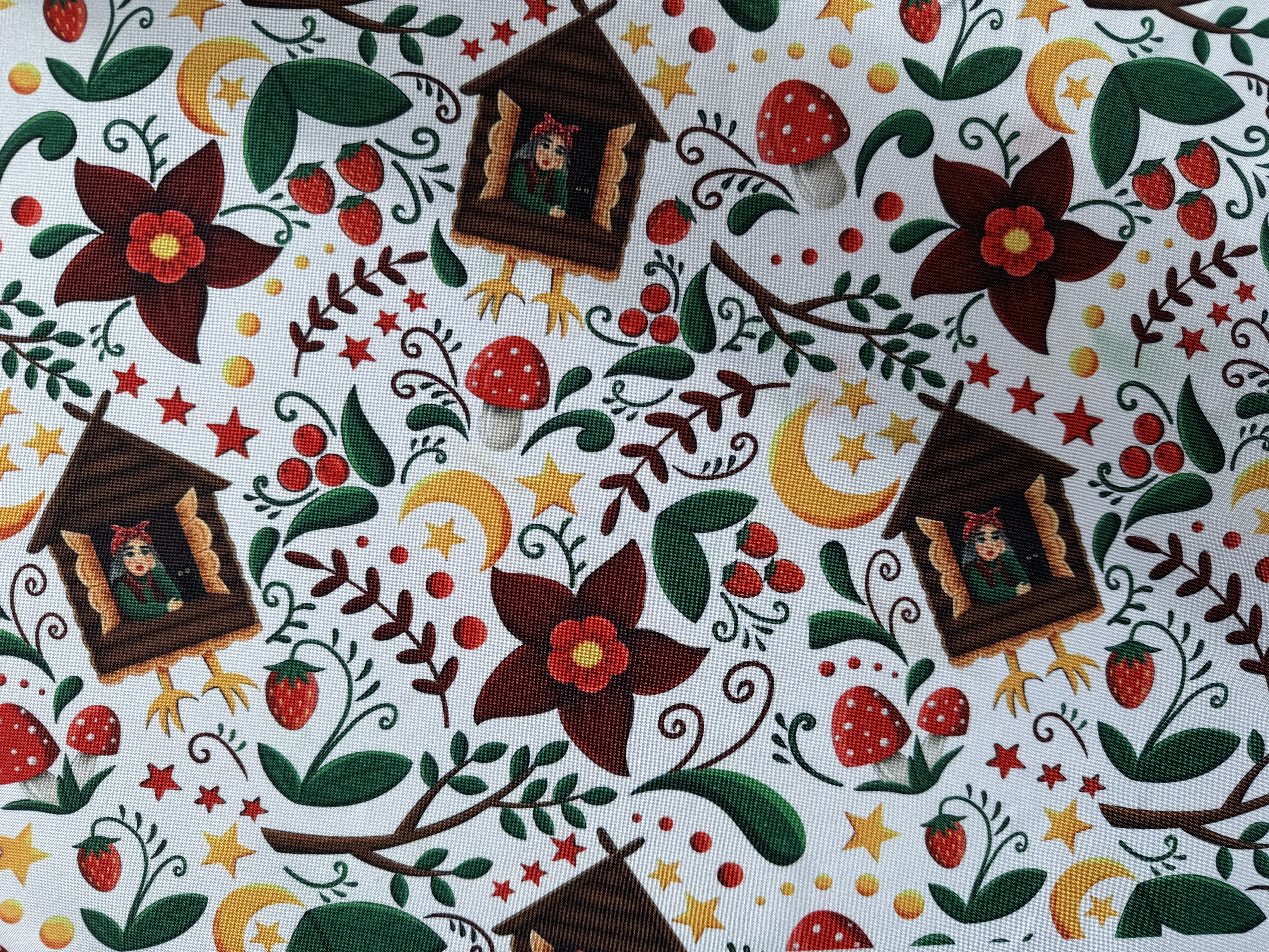 Габардин "Принт 8" баба Яга на белом