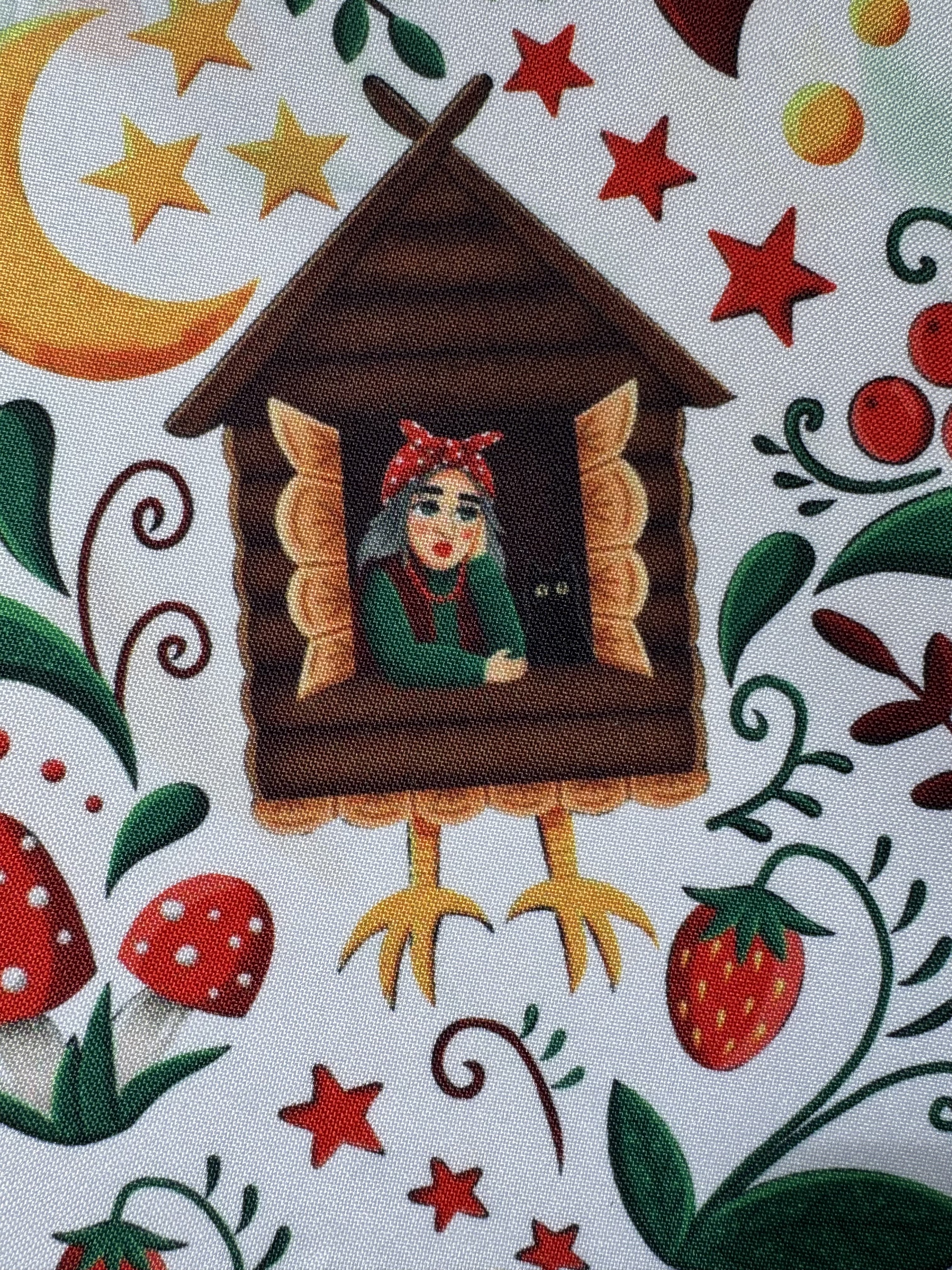 Габардин "Принт 8" баба Яга на белом