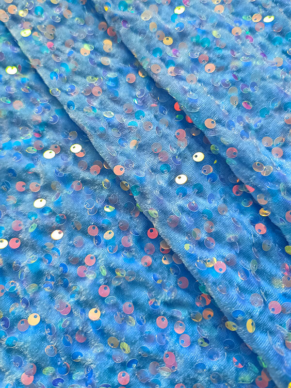 Бархат гладкий "Голубой" с перламутровыми пайетками