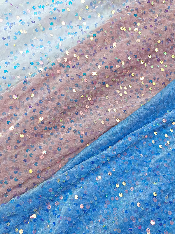 Бархат гладкий "Голубой" с перламутровыми пайетками