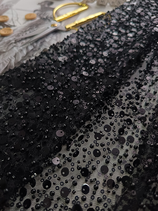 Сетка с пайетками и бисером Адель "Черный"