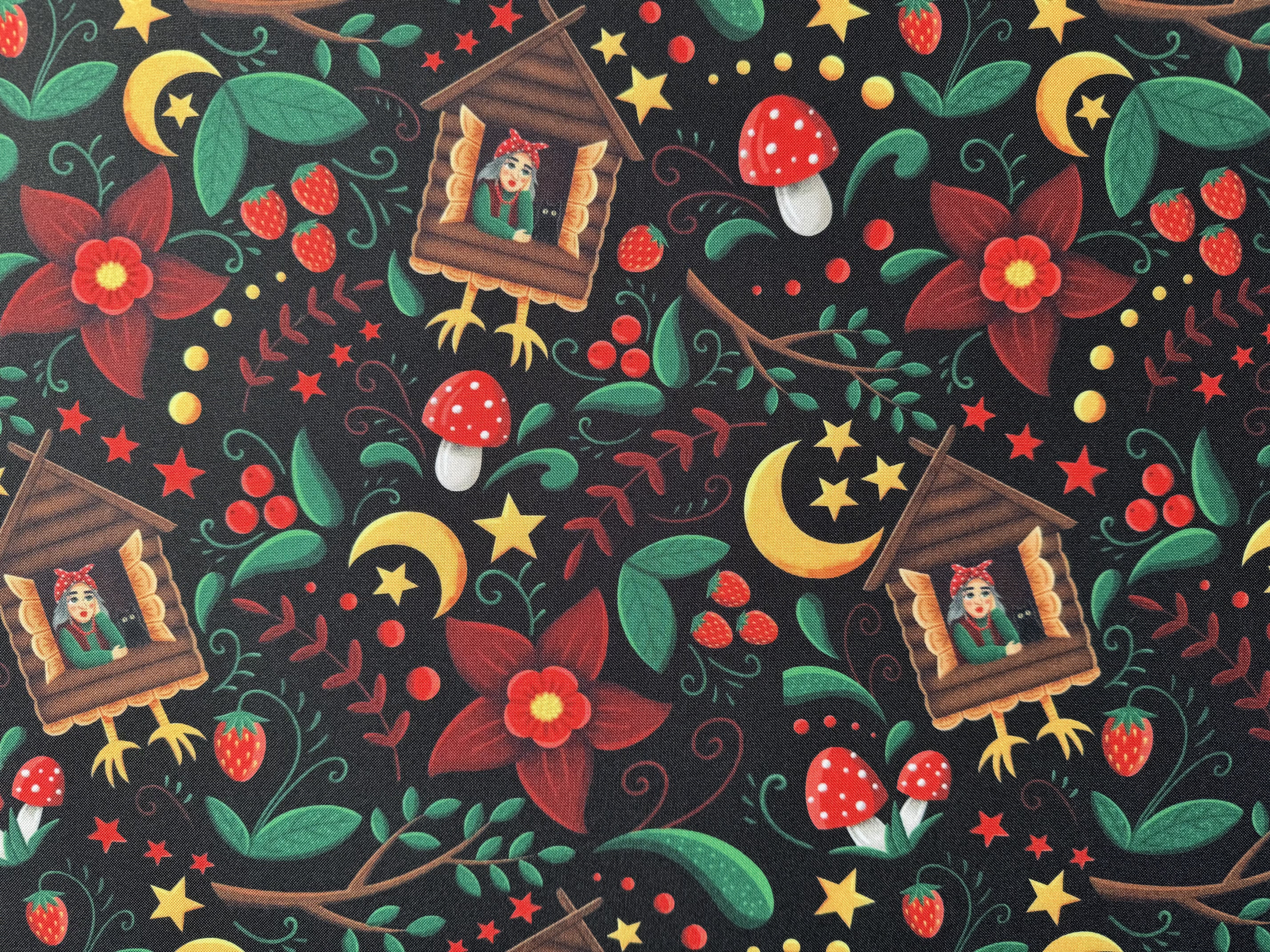 Габардин "Принт 9" баба Яга на черном