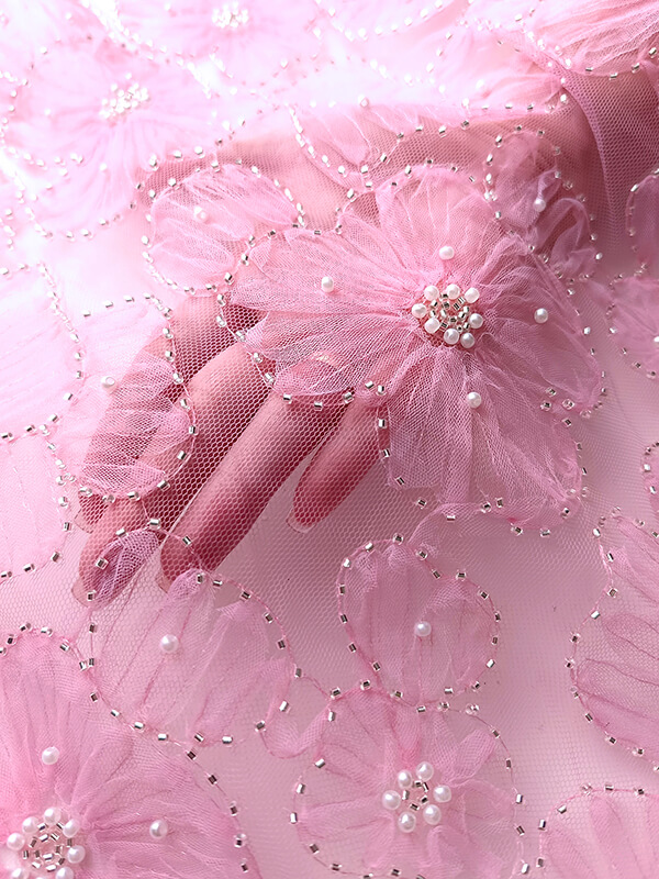 Сетка с бисером и цветами "Розовый"