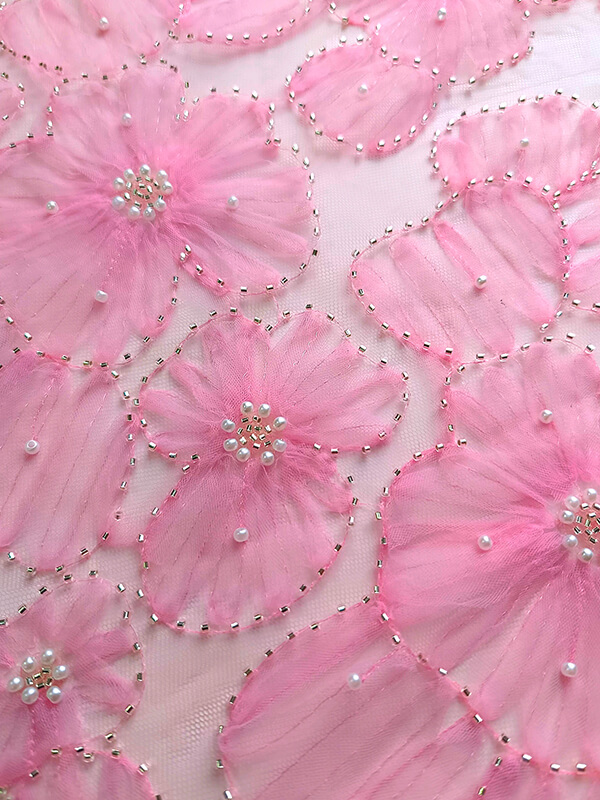 Сетка с бисером и цветами "Розовый"