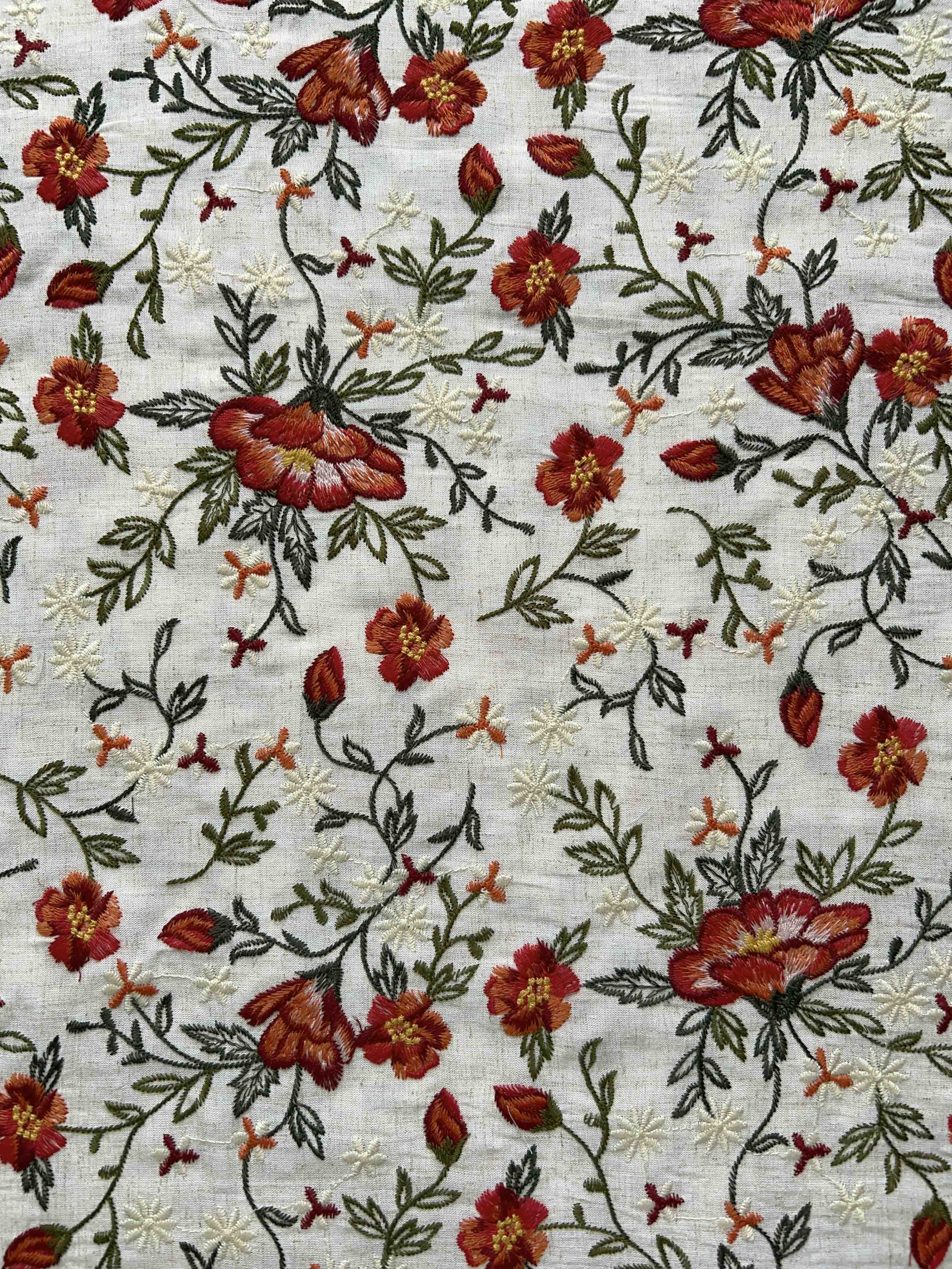 Лён с вышивкой "Красные маки"