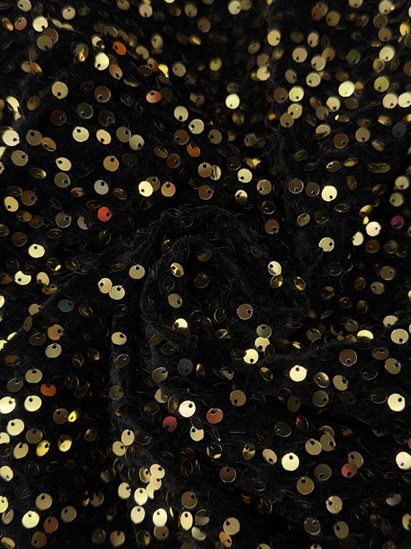Бархат гладкий "Черный" с золотыми пайетками