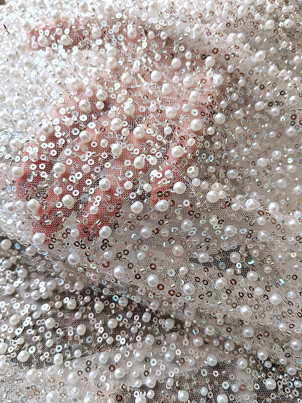 Сетка с пайетками и бисером премиальная "Молочный"