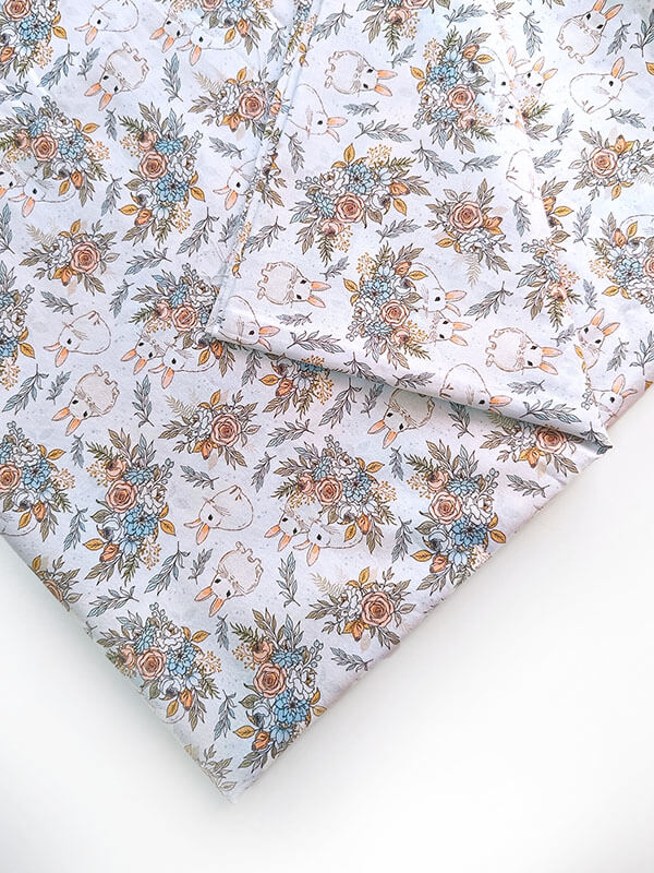 Хлопок с принтом "Зайцы" белый