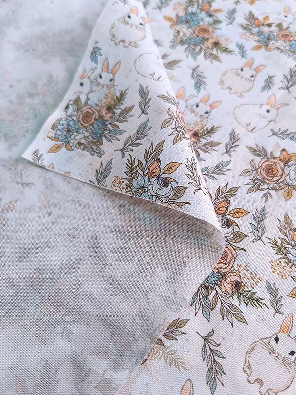 Хлопок с принтом "Зайцы" белый