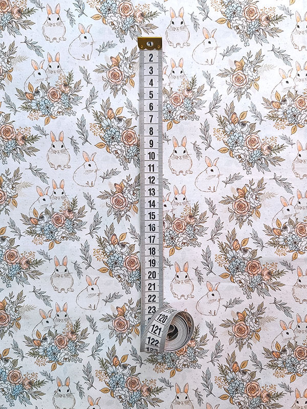 Хлопок с принтом "Зайцы" белый