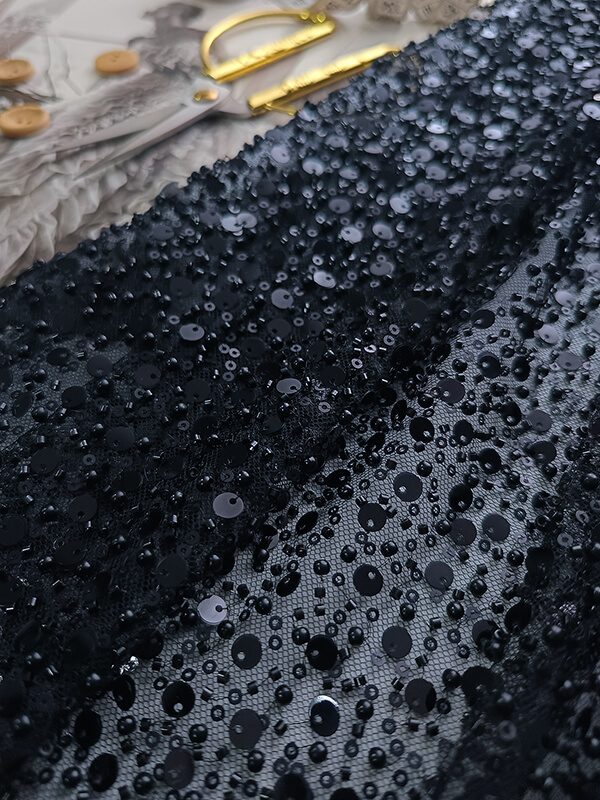 Сетка с пайетками и бисером Адель "Темно- синий"