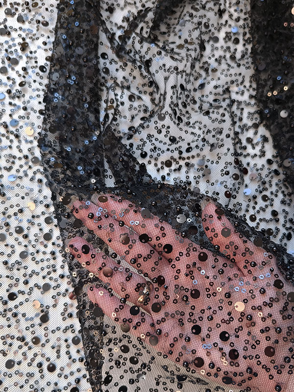 Сетка с пайетками и бисером "Черный" Z