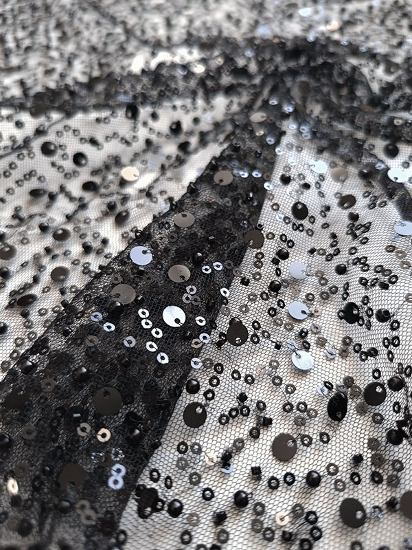 Сетка с пайетками и бисером "Черный" Z