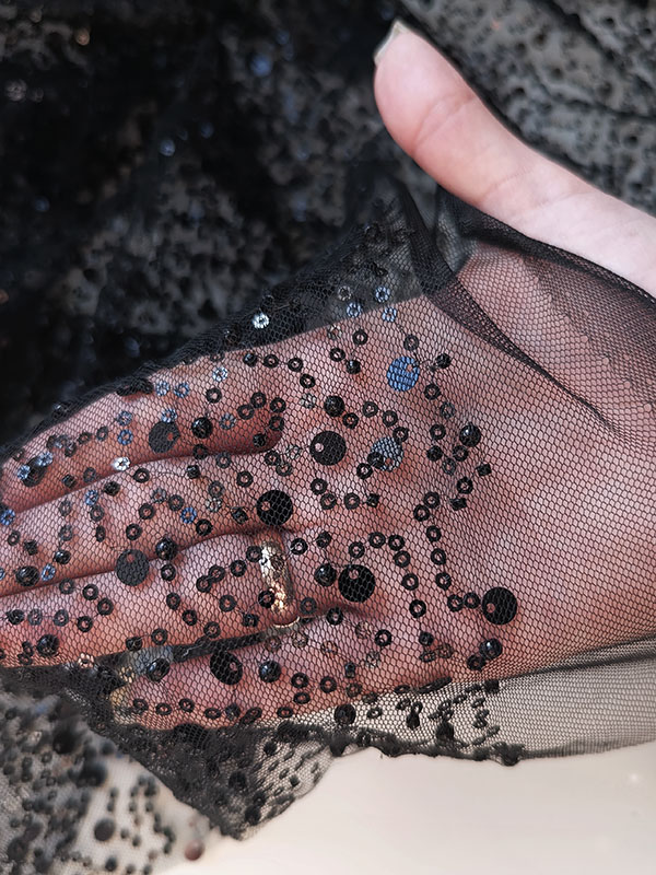 Сетка с пайетками и бисером "Черный" Z