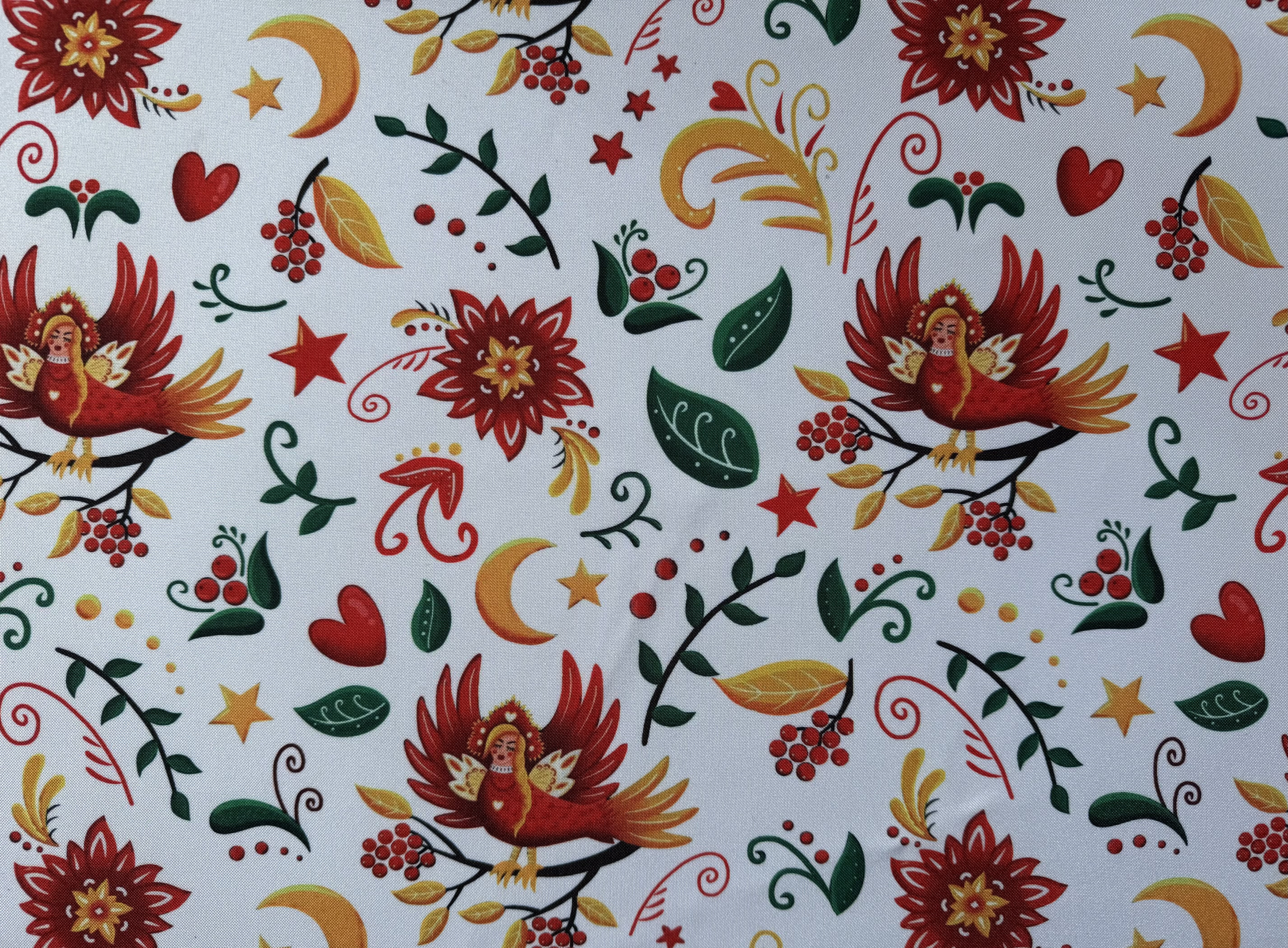 Габардин "Принт 10" птица на белом