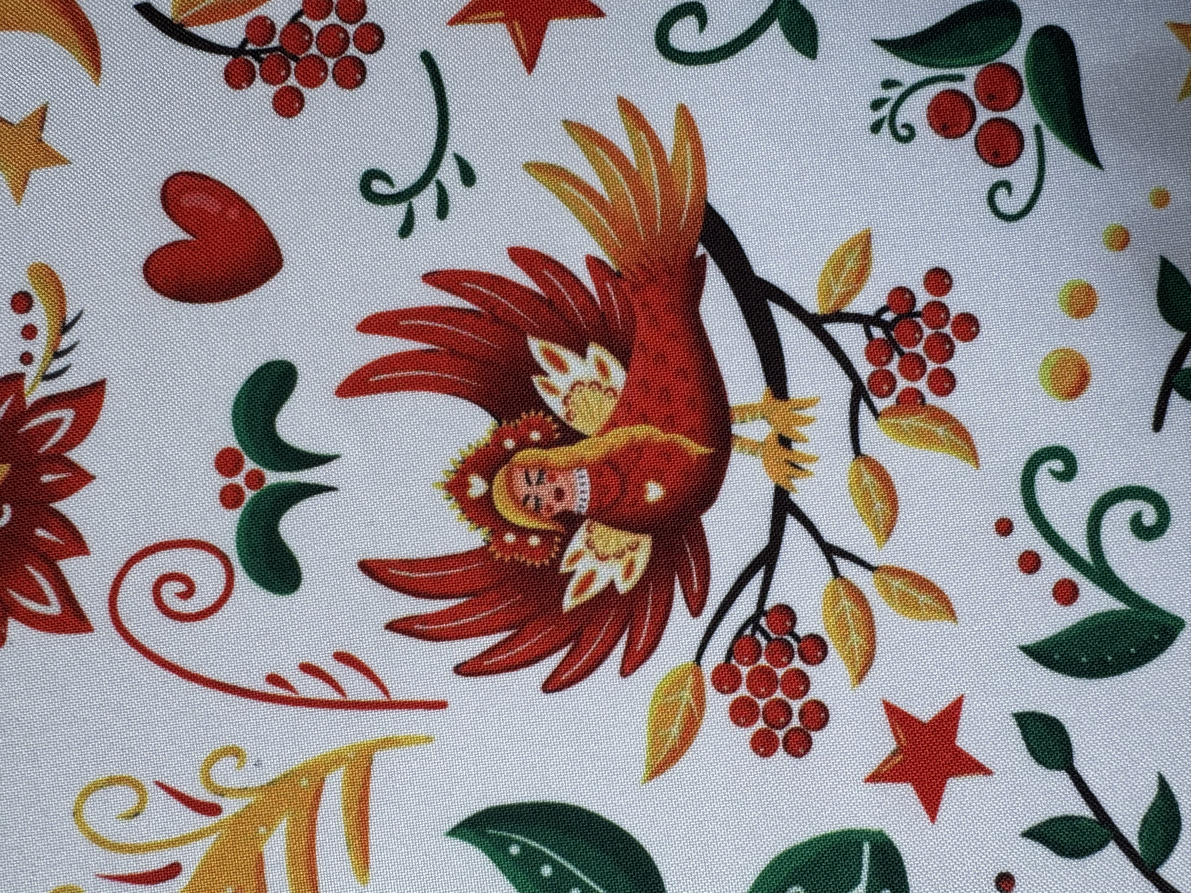 Габардин "Принт 10" птица на белом