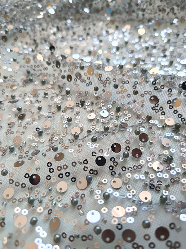 Сетка с пайетками и бисером "Серый" Z