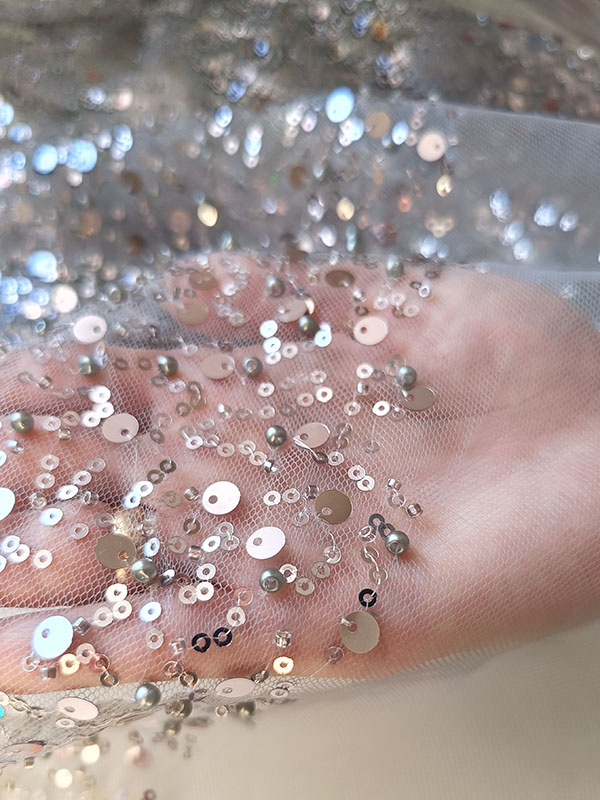 Сетка с пайетками и бисером "Серый" Z