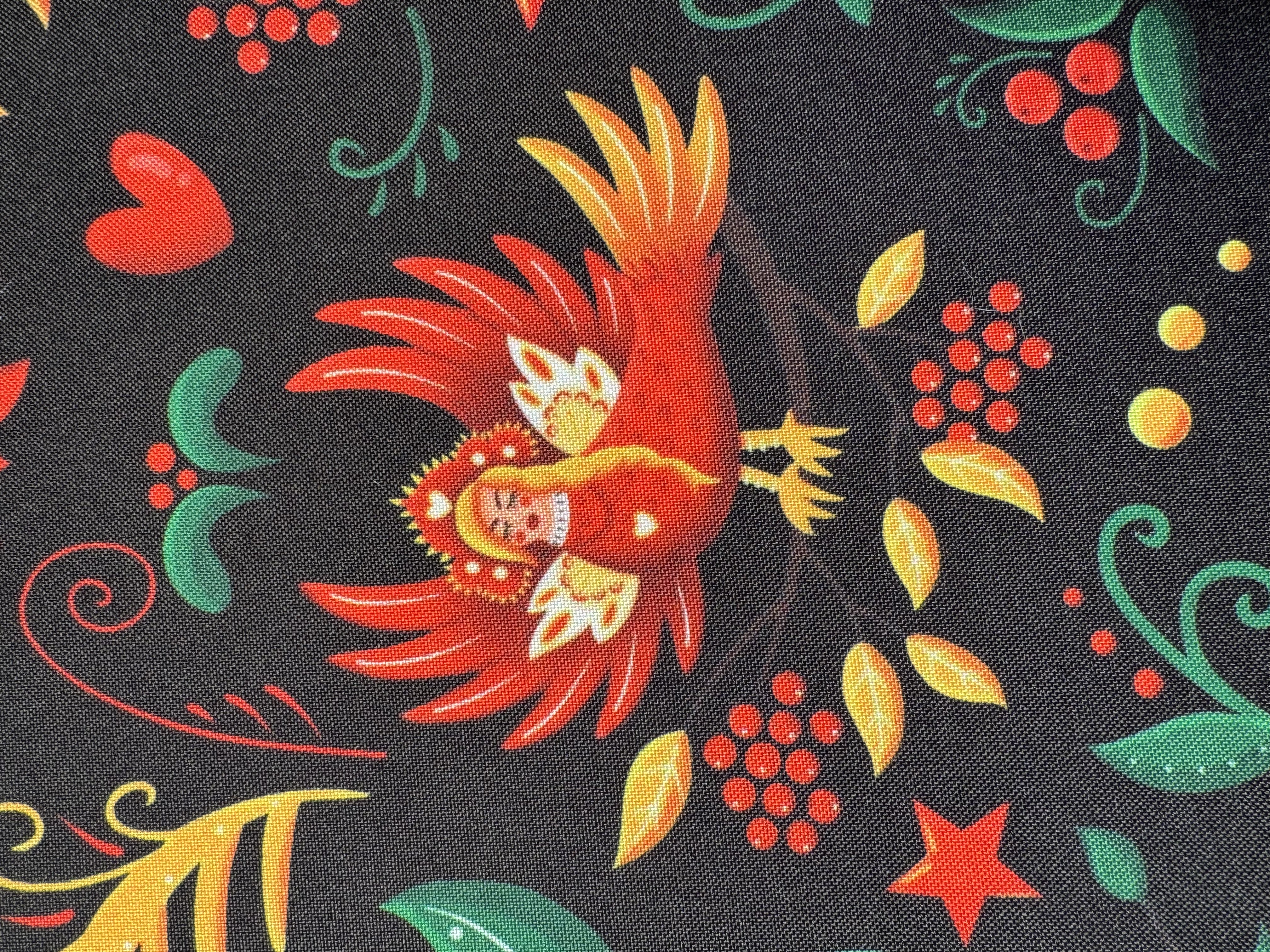 Габардин "Принт 11" птица на черном