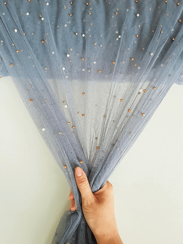 Фатин серый с бусинами мультиколор