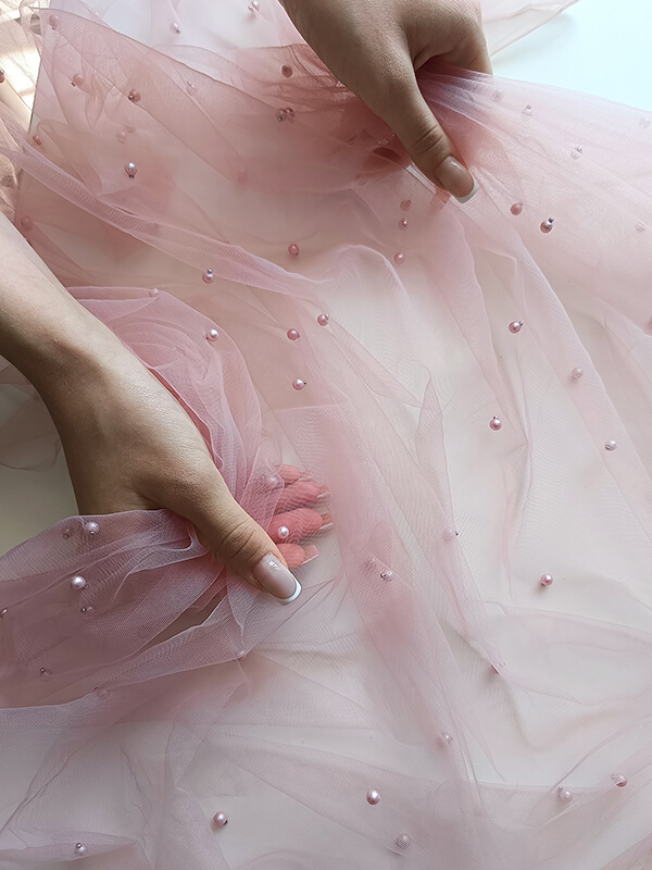 Фатин с бусинами "Пудра"