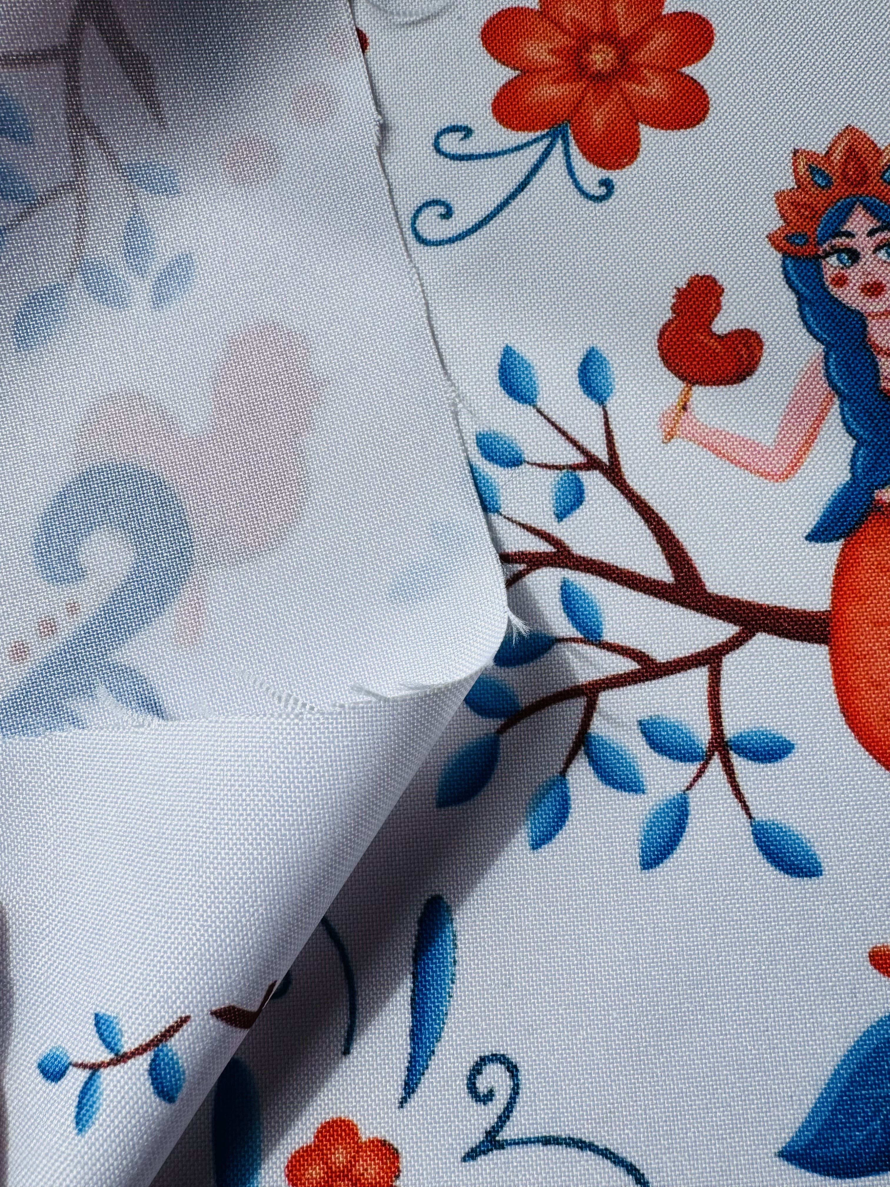 Габардин "Принт 6" русалочка на белом