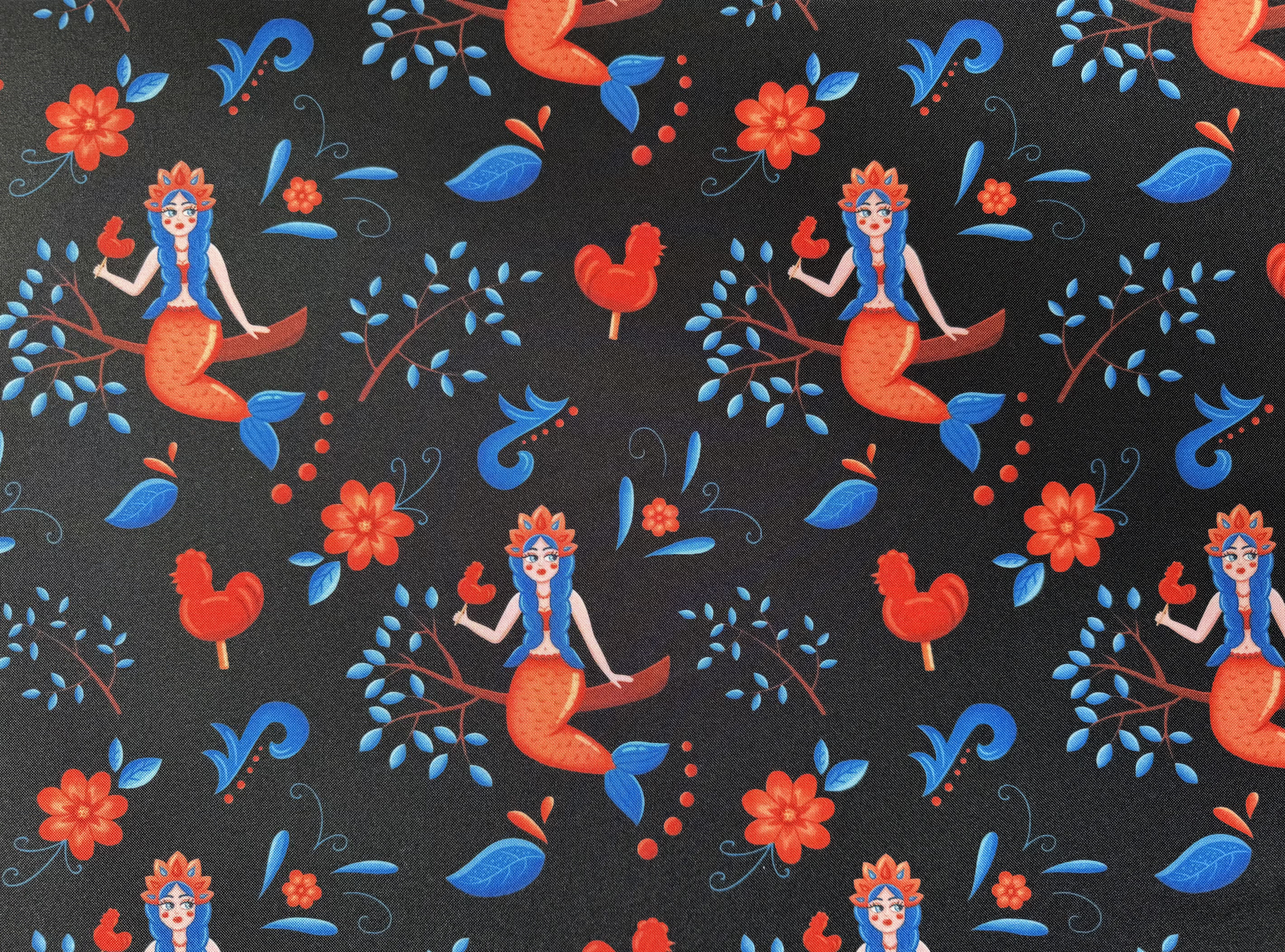 Габардин "Принт 7" русалочка на черном