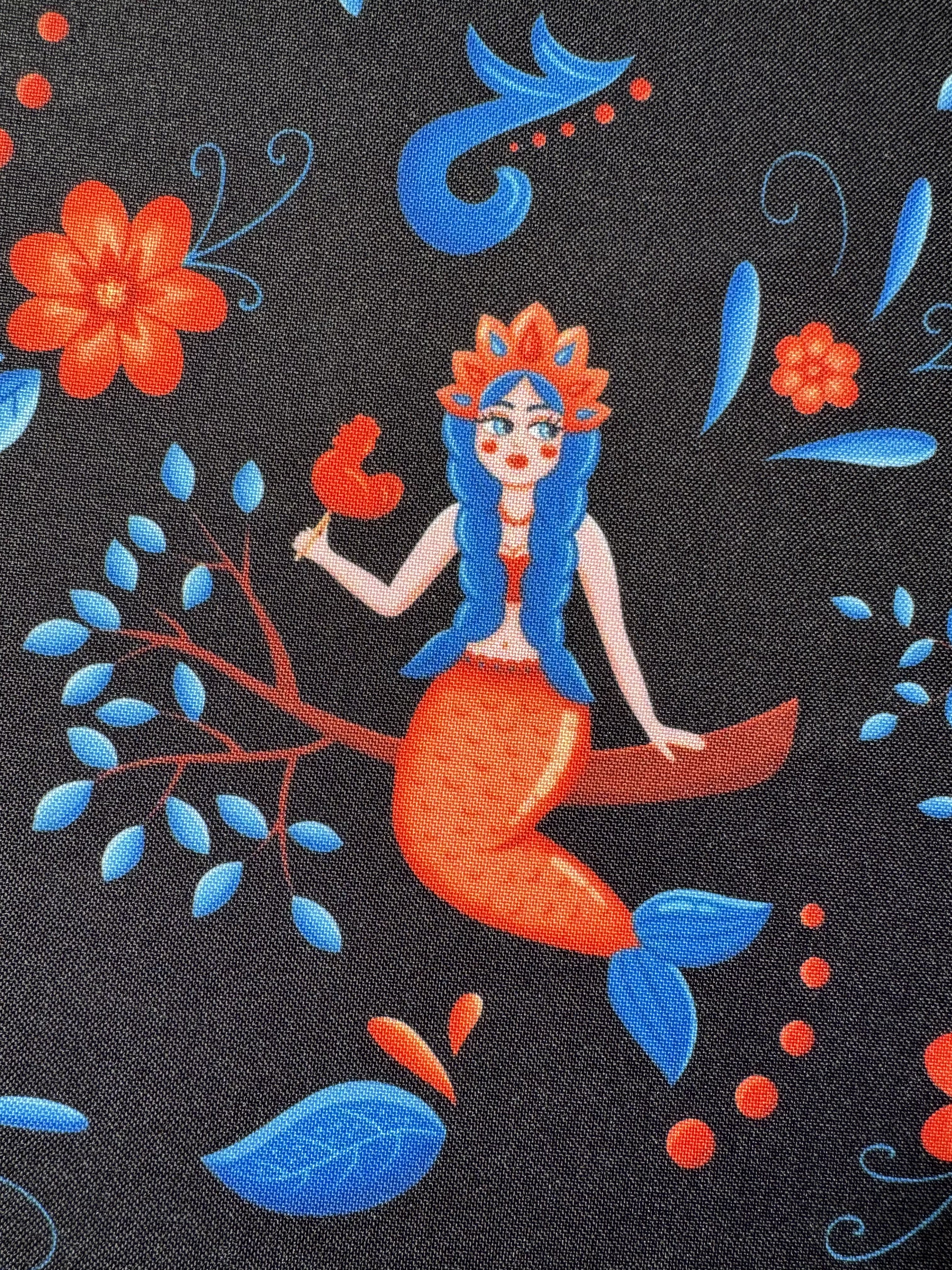 Габардин "Принт 7" русалочка на черном