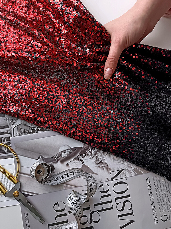 Пайетки Омбре Черные с Красным