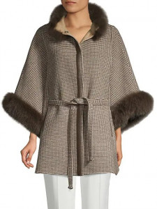 Женское пальто WOLFIE FURS Made For Generations™ Fox-Fur Trim Wool & Cashmere Cape Jacket